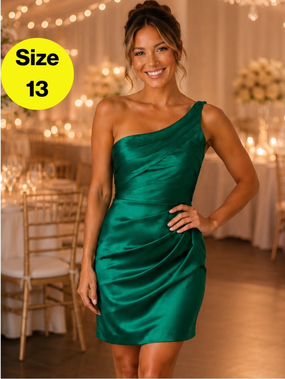 2/for $20 🪩 One-Shouldered Emerald Green Cocktail Bridesmaid Dress (Size 13)